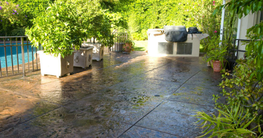 How do you clean and maintain stamped concrete?